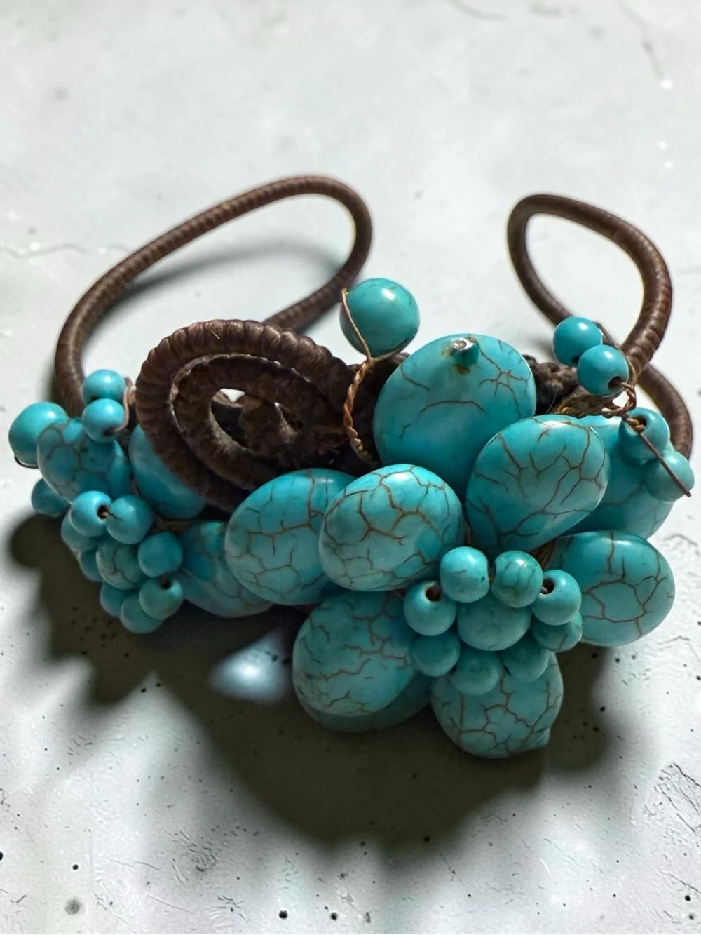 Turquoise Bead Flower Cuff Bracelet